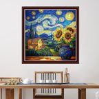 Dimensean Stamped Cross Stitch Kits Full Range of Embroidery Patterns Starter Kits for Beginners Adult or Kids DIY Cross Stitches Needlepoint Kits 11CT- Van Gogh Starry Sky Sunflower 18x18 inch