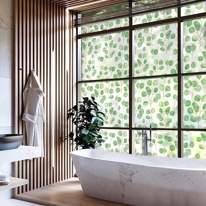 DKTIE Retro Leaves Pattern Two-Way Window Film Privacy Day and Night Window Privacy Film Decorative Stained Glass Window Clings for Birds (S222, 17.7" x 78.7")