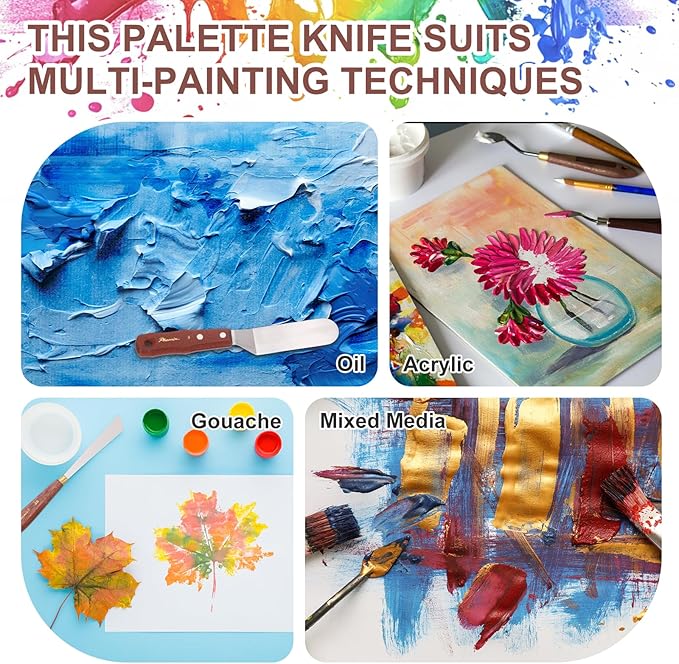 MECCANIXITY Pack of 1 Palette Knife No.9, 8.4" Long Palette Knives with Stainless Steel Flexible Spatula Pallet Knife and Wood Handle for Scraping, Mixing, Oil Acrylic Painting Canvas
