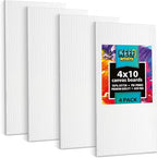 KEFF Canvas Boards for Painting - 4x10 4-Pack Bulk Canvas Panels, 100% Cotton Triple Primed Small Canvases for Painting Supplies, Acrylic, Oil, Watercolor & Tempera