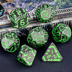 Metal DND Sci-fi Dice Set 7PCS Luminous Green Stripe Polyhedral Dice for Dungeons Dragons RPG Role Playing Game, Glitter D and D Dice with Gift Box D6 D8 D10 D12 D20