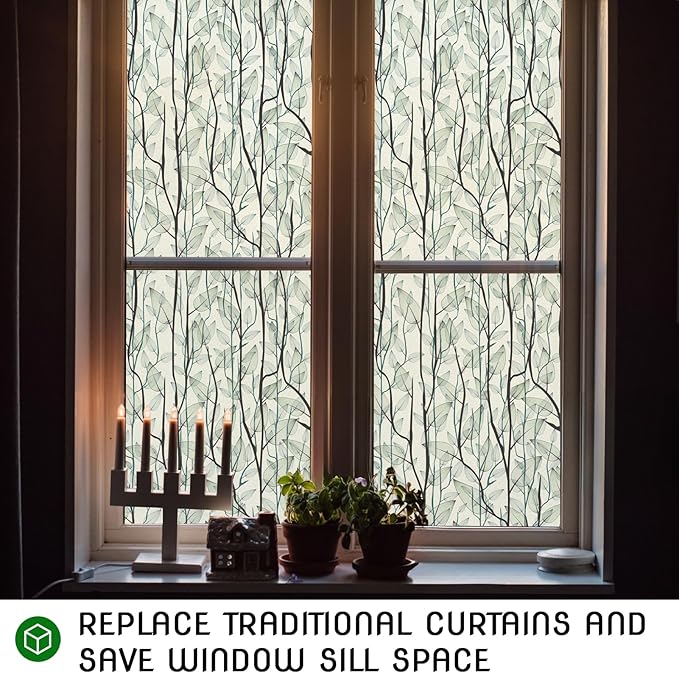 DKTIE Window Film Privacy with Installation Tools, Decorative Stained Glass Window Clings for Home, Static Cling Window Sticker for Front Door, Bathroom, Glass Door (Dark Green, 35.4'' x 78.7'')