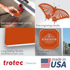 Trotec TroLase | 12"x24"x1/16", 4 Pcs | Orange/White | 2 Ply | Modified Acrylic | Laser Engraving Double Color Plastic Sheet | Engraving Blanks for Laser, Saw, Guillotine | Made in USA