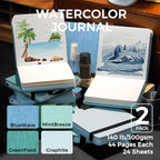 Funto Watercolor Journal, 4.7x4.7, 2 Pack, 24 Sheets Each, 100% Cotton Hot Press, 300gsm/140lb, Art Supplies for Mixed Media