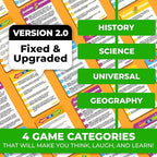 QUOKKA Trivia Board Games for Kids and Adults V2.0 - Family Night Board Game Cards 4xSet to Guess Fun Questions | Easy to Learn | 2 + Players - Challenge History, Science, Geography & More