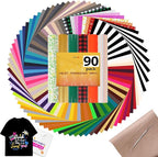HTVRONT HTV Heat Transfer Vinyl Bundle, 90 Pack 12" x 10" Iron on Vinyl for t Shirts, 58 Assorted Colors HTV Vinyl with PTFE Sheet & Weeding Tools, Includes Glitter, Floral, Plaid, Neon, Geometric