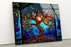 My Photostation.com Round 24'' Stained Blue Life of Tree Glass Wall ArtTempered Glass Printing Wall Decor Large Wall Art Wall Hangings