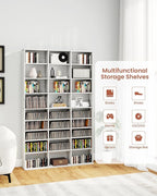 DVD Storage Shelf with Adjustable Shelves, 8-Tier Modern Media Tower for CDs, DVDs, Video Games, DVD Rack Cabinet Organizer for Living Room, Bedroom, Office