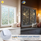 rabbitgoo Stained Glass Window Privacy Film Mosaic Pattern, Frosted Glass Window Film Rainbow Decorative Sticker, Static Cling UV Blocking Suncatcher for Home, 35.4 x 78.7 Inches