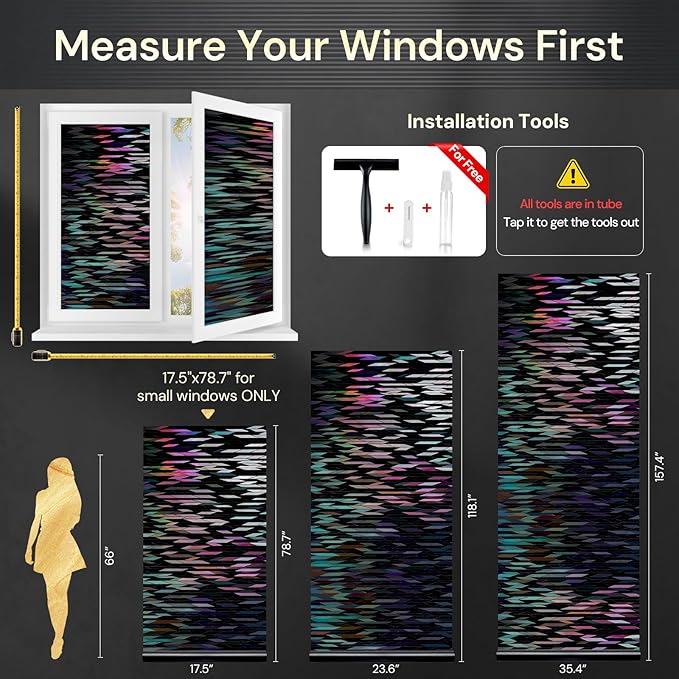 rabbitgoo Window Privacy Film, Total Blackout Window Film, Stained Glass Heat Control Glass Thermal Sticker, Room Darkening Door Cover, Anti-UV Privacy Cling with Installation Tools, 23.6" x 78.7"