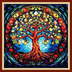 Foxdiviy Stamped Cross Stitch Kits for Beginners Full Range of Cross Stitching 11 CT Printed Cross Stitch Kits for Kids Adults Cross Stitch Patterns Needlepoint Kits-Magic Tree 18x18 inch
