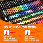 120 Colors Acrylic Paint Markers, Dual Tip Fine Tip and Brush Tip Pens Contain 24 Metallic Color for Stone, Wood, Calligraphy, Canvas, Ceramic, Metal, Glass, Rock Painting, DIY Crafts