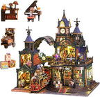 Miniature House Kit, Miniature Kit with Steam Train, Dollhouse Kit for Adults Teen, Mini House Building Kit for Birthday, Rail-Track Secluded City