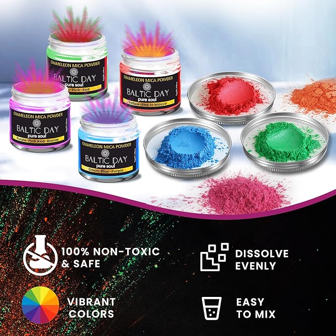 Chameleon Mica Powder, 28 Jars of Color Shift Mica Powder Set - Color Shifting Mica for Epoxy Resin, Tumbler - Chrome Pigment for Nails, Painting, Slime - Chameleon Pigment - Holographic Mica Powder