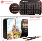 Soucolor 180-Color Artist Colored Pencils Set for Adult Coloring Books, Soft Core, Professional Numbered Art Drawing Pencils for Sketching Shading Blending Crafting, Gift Tin Box for Beginners Kids