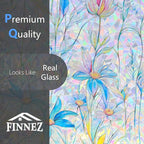 FINNEZ Window Privacy Film Stain Glass Film Flowers Rainbow Window Film Window Clings Non-Adhesive Reusable Decorative for Home（Blue Lotus，23.6 Inch x 6.5 Feet）