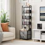 CD Storage Rack with Drawer, 5-Tier DVD Organizer Shelf w/Adjustable Book Stoppers, Media Storage Rack for CD/DVD, Books & Games, Ideal for Living Room & Home Office – 15.7x11.8x56.5Inches