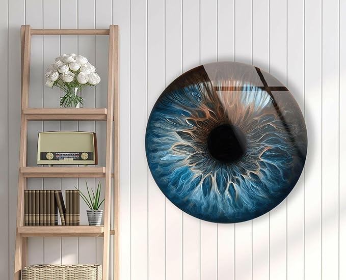 My Photostation.com 39,4''(100cm) Diameter Eye Round Blue Glass Wall Art Tempered Glass Printing Wall Decor Large Wall Art Wall Hangings