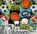 AFZEVEB-Colorful Graffiti Wallpaper Hand-Painted Ball Wall murals for Kids Room 136"x96"(Not Peel and Stick)