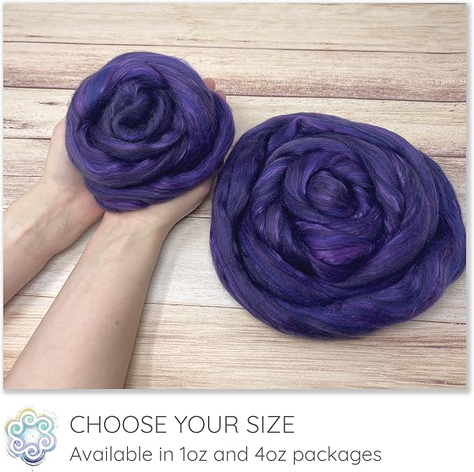 Merino Silk Luxe Tonal Designer Blend. Superfine Merino, Mulberry Silk, Tussah Silk. Top Roving for Spinning or Felting. Velvet Dream 4oz