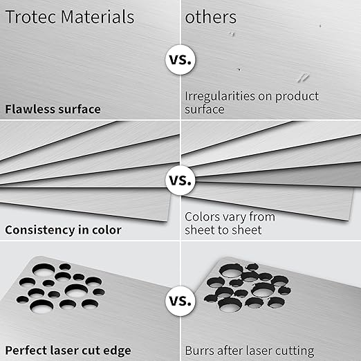 Trotec | Metallic Looking Acrylic Sheet | 12"x12"x1/32, 8 Pcs | Brushed Aluminum/Black | Metallic Finish - Scratch Resistant for Laser Engraving & Cutting,Printing,Glowforge,Name Plate | USA Made