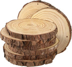 JEUIHAU 8 PCS 7-8 Inches Natural Wood Slices with Holes, Unfinished Predrilled Wooden Circles Tree Bark Slice, Blank Wooden Log Circles for DIY Crafts, Arts Wood Slices, Christmas Ornaments