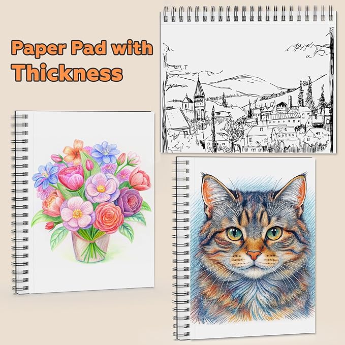 Sketch Book 9" x 11"，2 Pack 80-Sheets (68lb/100gsm)，Double-Sided Hardbound Sketchbook, Spiral Bound,Acid Free Painting Art Paper for Kids and Adults