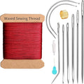 Repair Sewing Kit, Upholstery Needle with 32 Yard Waxed Thread and 8 Pcs Heavy Duty Leather Needles for Hand Stitching, Canvas & Quilting - 0.55mm Round Waxed Thread Dark Red