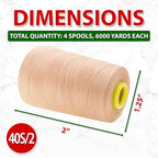 Mandala Crafts 4 Pack of Serger Threads Cones Spools - 40S/2 24000 Yards Polyester Nude Threads for Sergers Machine and Overlock Quilting Sewing Machine