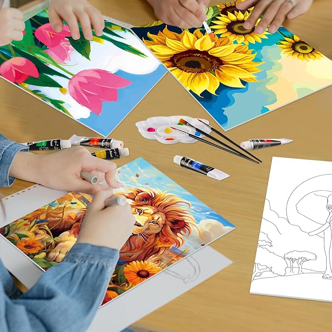 Cholemy 36 Pcs Paint and Sip Kit for Adults 8''x10'' Pre Drawn Canvas for Painting DIY Afro Acrylic Painting Kit Wood Easel Brushes Date Night Bulk for Christmas Party Gifts(Plants Animals)