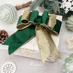 Ribbli Forest Green Velvet Wired Ribbon 2.5 Inch Green Velvet with Gold Glitter Christmas Ribbon for Christmas Tree Decoration Big Bow Gift Wrapping Crafts Wreaths Supplies- 10 Yards