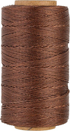 Bonded 0.8mm Round Waxed Polyester Cord, 3-ply Wax Coated Thread, 197 Yards Stiff String for Heavy Duty Fabric, Leather Sewing, Book Binding, Upholstery Repair, and Macrame Jewelry - Deep Coffee