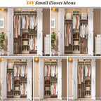 48" Small Closet Organizer, 4FT Small Closet System with 4 Closet Rods & 3 Shelves, 80"H Small Closet Organizers and Storage for Small Bedooms, Cloakrooms, Laundry Rooms, White Oak