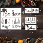 Merry Christmas Stencils for Crafts Reusable Christmas Stencils for Door Mats Believe Holiday Stencil for Painting on Wood Fabrics Porch Hanger Decor