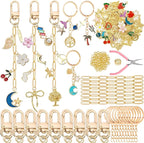 MORWLAT 358 PCS Gold DIY Keychain Making Kit Cute Bag Charm Kit 110 Charms 28 Keychain Clips with Key Ring Swivel Snap Hook Lobster Claw Clasps 200 Jump Ring Jewelry Plier DIY Set Women Craft (110)
