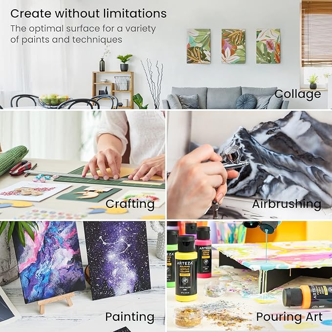 ARTEZA Canvas Boards for Painting, 12 x 16 Inches, Pack of 14, Blank White Canvas Panels for Acrylic, Oil and Gouache Painting