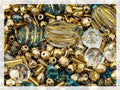 2.1oz (60 g) Mix of Unique Czech Bohemia Glass Pressed Beads, Rocailles, Aztec Pale Gold Crystal, Matte and Glossy, Hand Made BCV