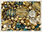 2.1oz (60 g) Mix of Unique Czech Bohemia Glass Pressed Beads, Rocailles, Aztec Pale Gold Crystal, Matte and Glossy, Hand Made BCV
