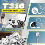316 Stainless Steel Cable, 400FT 1/32IN Wire Rope with 100Pcs Aluminum Sleeves Stops, for String Lights Hanging, Clotheslines, Trellis Wire