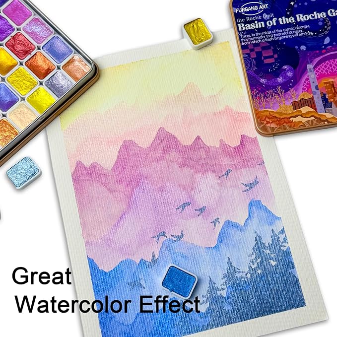 Mini Shifting Watercolor Paint Set, 30 Color Glitter Watercolor Painting Kit, Metallic Watercolor Paints, Solid Water Colors Paint Adult Set, Detail Paint Brush Included, for Artists