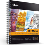 Mix Media Pad, Ohuhu Mixed Media Art Sketchbook, 120 LB/200 GSM Heavyweight Papers, 62 Sheets/124 Pages, Spiral Bound Mixed Media Paper Pad for Christmas Gift