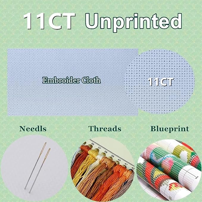DMCXART Counted Cross Stitch Kits for Adults Needlepoint Kits Unprinted Cross Stitching Embroidery Kit 11CT Cross Stitch Supplies-Flower Bird Family 18x18 inch