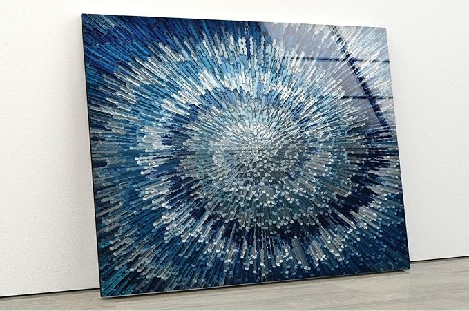 My Photostation.com Round 31,5'' Abstract Blue Textured Glass Wall ArtTempered Glass Printing Wall Decor Large Wall Art Wall Hangings