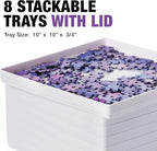 Tidyboss 8 Puzzle Sorting Trays with Lid 10" x 10" - Portable Jigsaw Puzzle Accessories White Background Makes Pieces Stand Out Sort Patterns, Shapes and Colors | for Puzzles Up to 1500-2000 Pieces