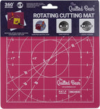The Quilted Bear Rotating Cutting Mat 7" x 7" - Locking & Rotating Self Healing Cutting Board for Sewing, Fabric & Effortless Quilting - 360 Degree Sewing Supplies Mat for Craft Table (Pink)