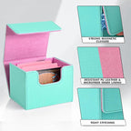 ZLCA Card Deck Box for Trading Cards, MTG Commander Deck Box Holds 120+ Single Sleeved Cards, Leather Magnetic Card Storage Case Fits for TCG CCG (Turquois& Pink)
