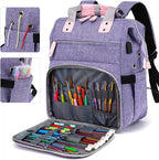 Crochet Backpack,Knitting Bag Backpack Yarn Storage Organizer Travel Crochet Bag with USB Charging Port,Large Yarn Tote Bag, Purple, Crochet Backpack, Travel