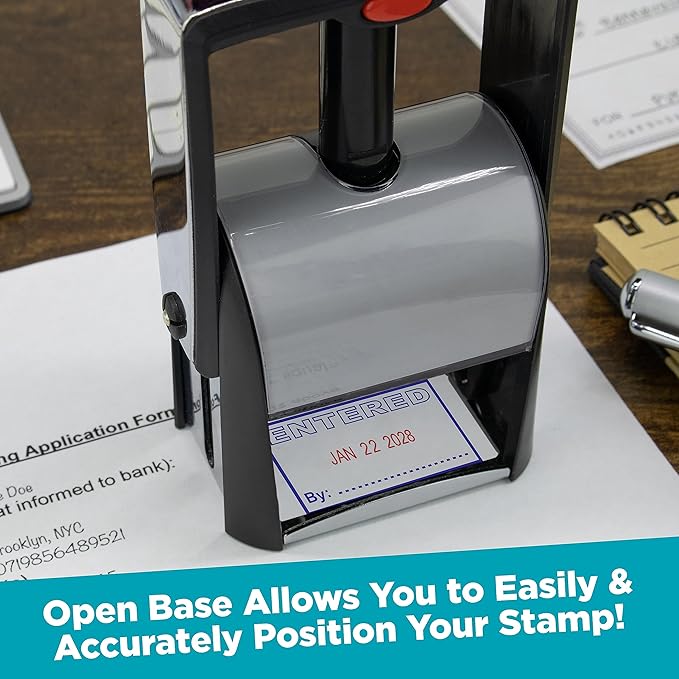 MaxMark Heavy Duty Self Inking Date Stamp with Phrase Completed - 2 Color Blue/Red Ink