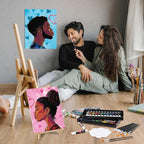 Cholemy 36 Pcs Paint and Sip Kit for Adults 8''x10'' Pre Drawn Canvas for Painting DIY Afro Acrylic Painting Kit Wood Easel Brushes Date Night Bulk for Christmas Party Gifts(Couple)