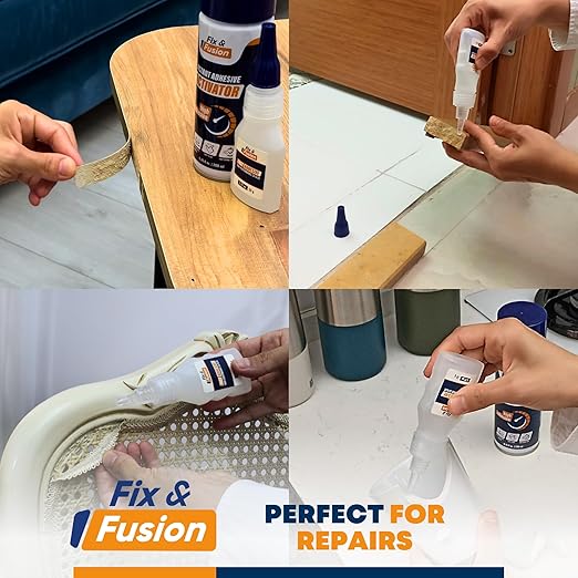 FIX & FUSION Ca Super Glue (1.77 Oz) with Activator Spray (6.76 Fl Oz) Set, Fast Adhesive/Cyanoacrylate Glue & Instant Activator for Woodworking, Plastic, Rubber, Granite, DIY & Industrial, (1 Pack)